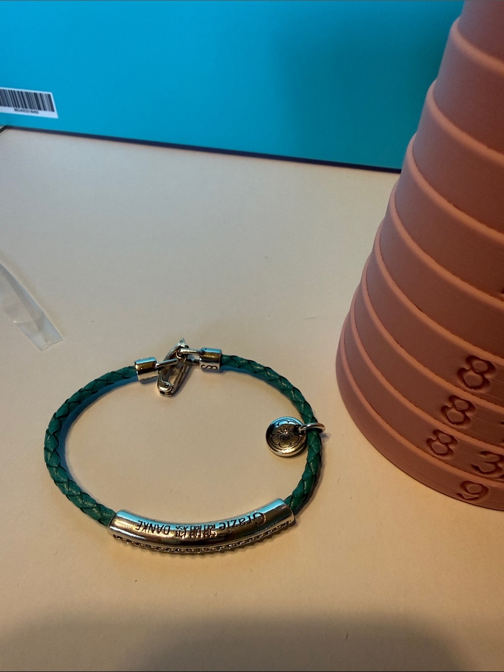 Brighton Teal Braided Leather Bracelet with Silver Bar